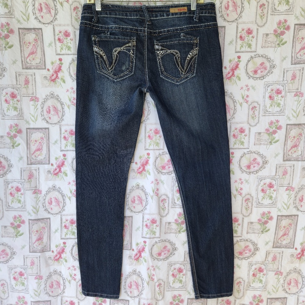 Bongo Vintage Y2K Bootcut Jeans Womens Size 11 Dark Wash Bedazzled Embellished